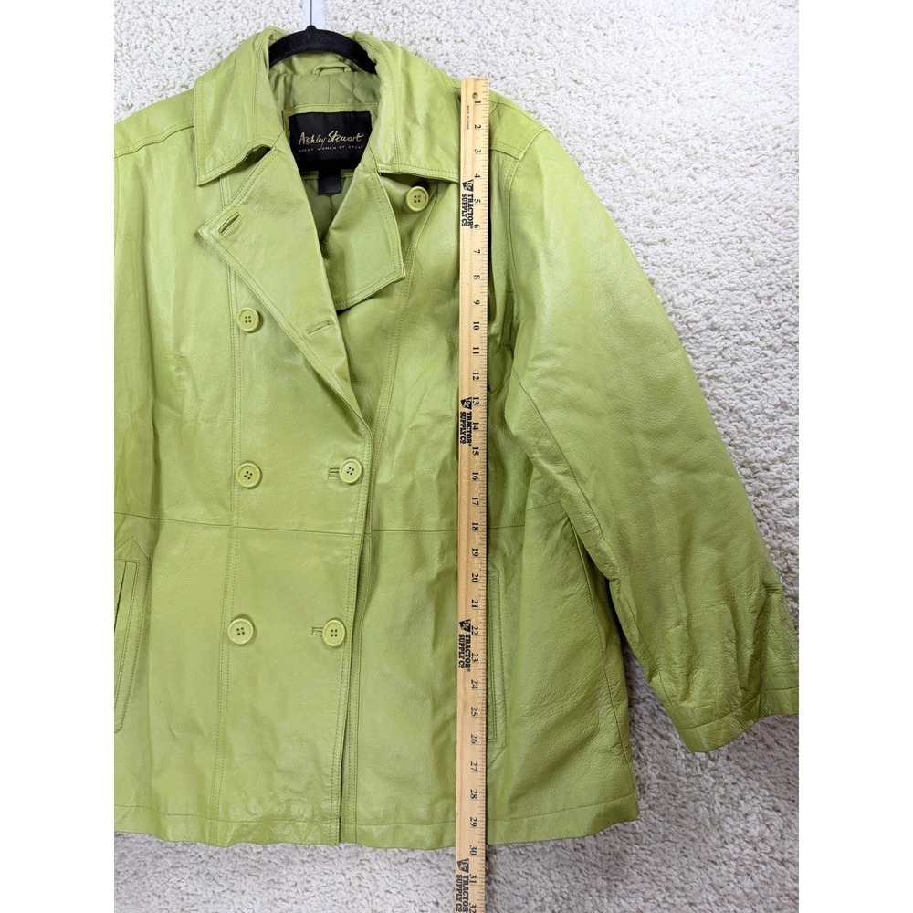Ashley Stewart Leather Jacket Women 2XL Green Good Double Breasted Pea Coat - Picture 5 of 14